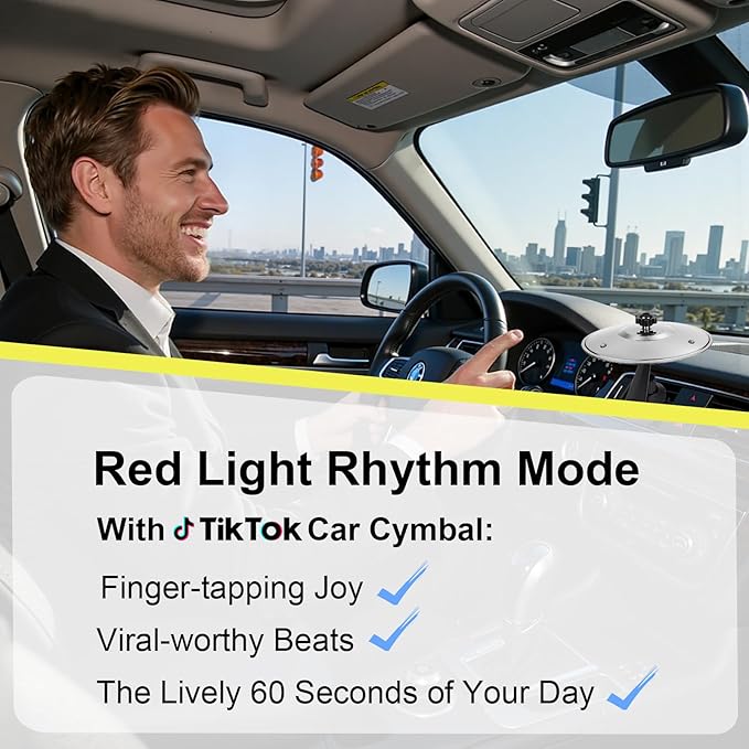 Car Cymbal Drum for Car Air Vent, Funny Musical Instruments Gadget for Music Lovers (Silver)