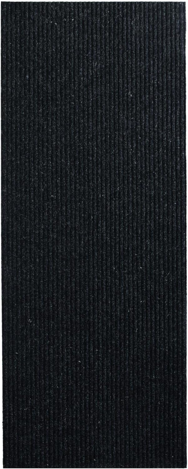 iCustomRug Spartan Weather Warrior Indoor/Outdoor Utility Ribbed Carpet Runner with Non-Slip Thermoplastic Rubber Backing, 28inX 46ft in Black