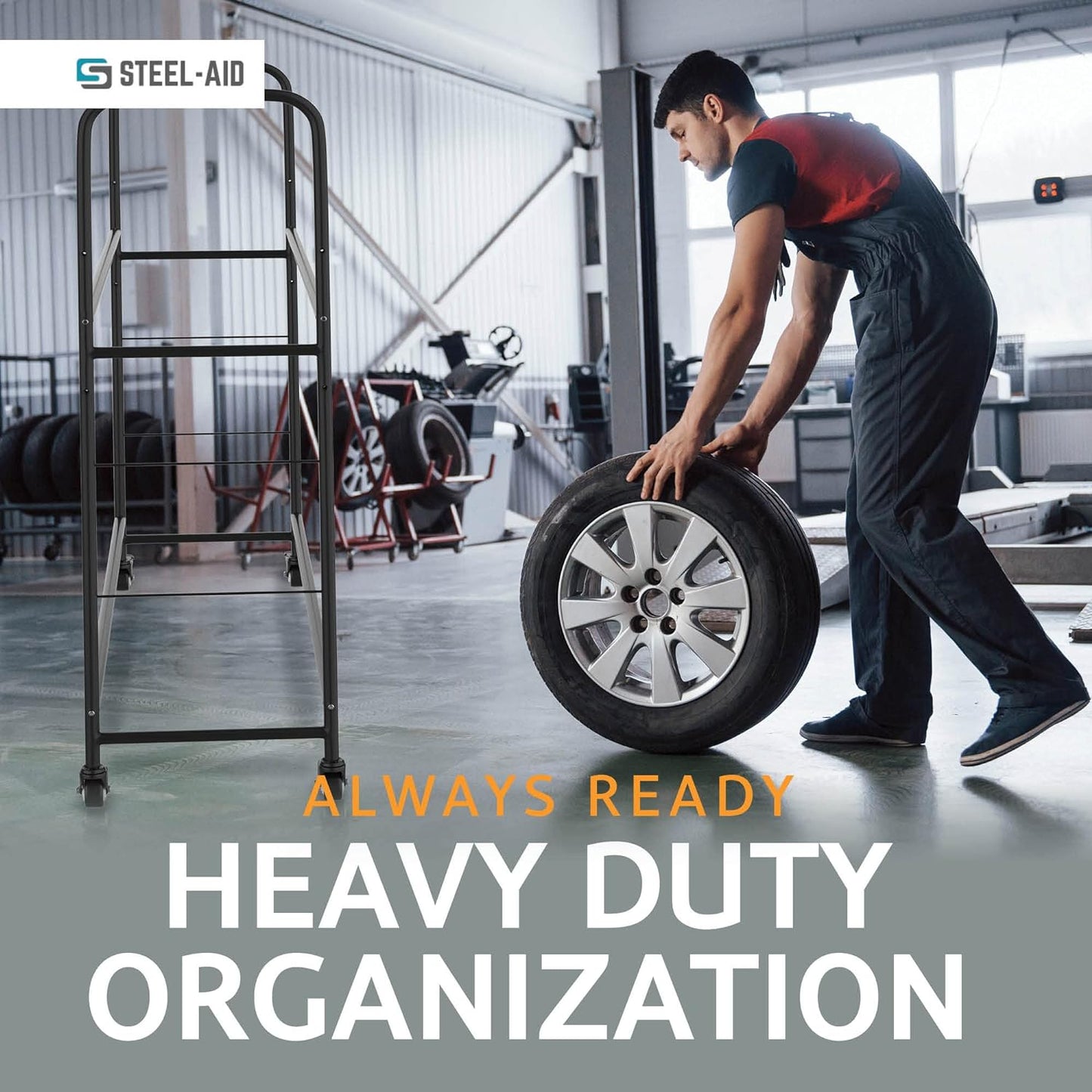 Rolling Tire Rack – Metal, Adjustable, Tire Stand & Protective Cover, Included 4 Adjustable Non Rolling Legs [Updated 48'' L with 4 Wheels Included]