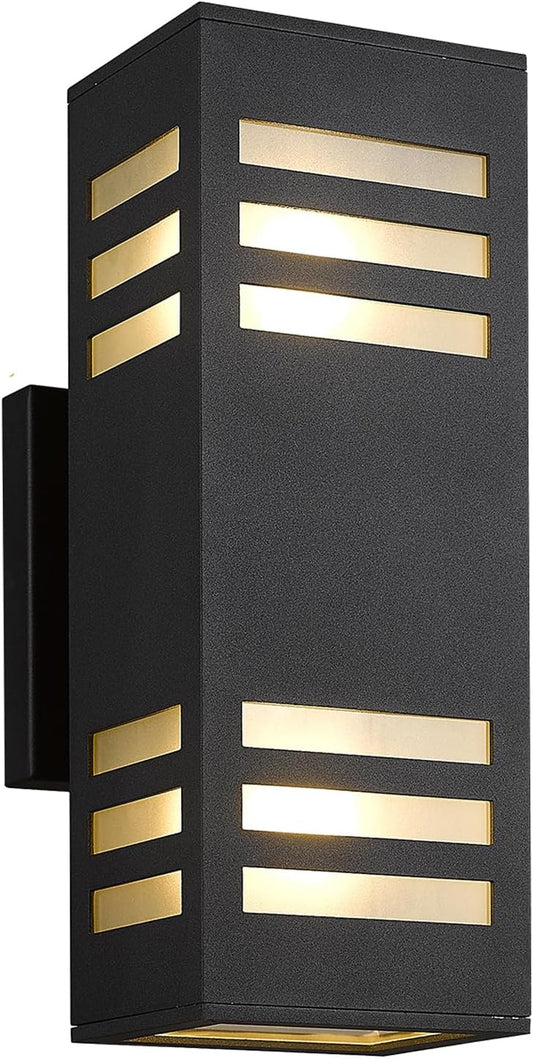 harriet Porch Lights Outdoor Modern - IP64 Waterproof Aluminum and Tempered Glass Cover, 13" Rectangular Up/Down Wall Sconce for Porch, Garage & Patio, Exterior Lighting, Black