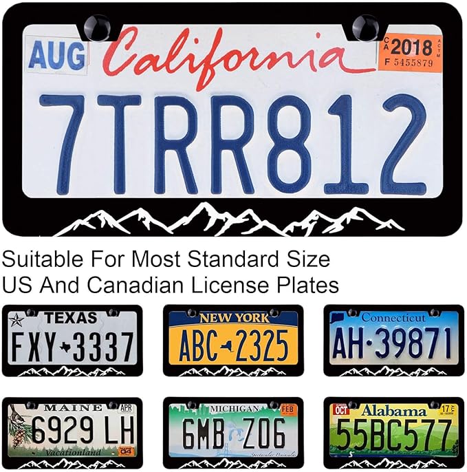 Hand Drawn Vintage Mountains License Plate Frames Black and White Mountain Rust-Proof Stainless Steel License Plate Cover Personalized Cover for Women Men 12.3x6.3 Inch License Plate Holder -DATANSEN