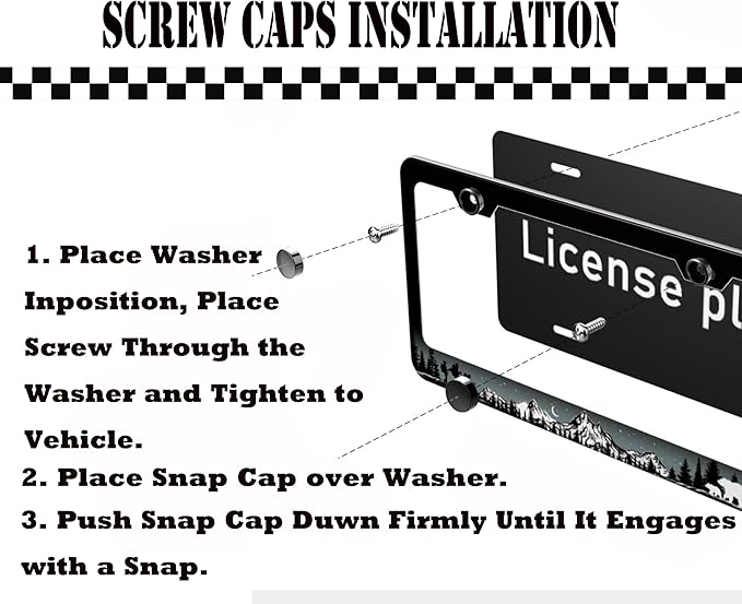 Mountains License Plate Frames 2 Pack - Adventure Awaits License Plate Frames Camping Animal Bear Car Tag Frames Auto Wildlife Plates Tags for Women Men