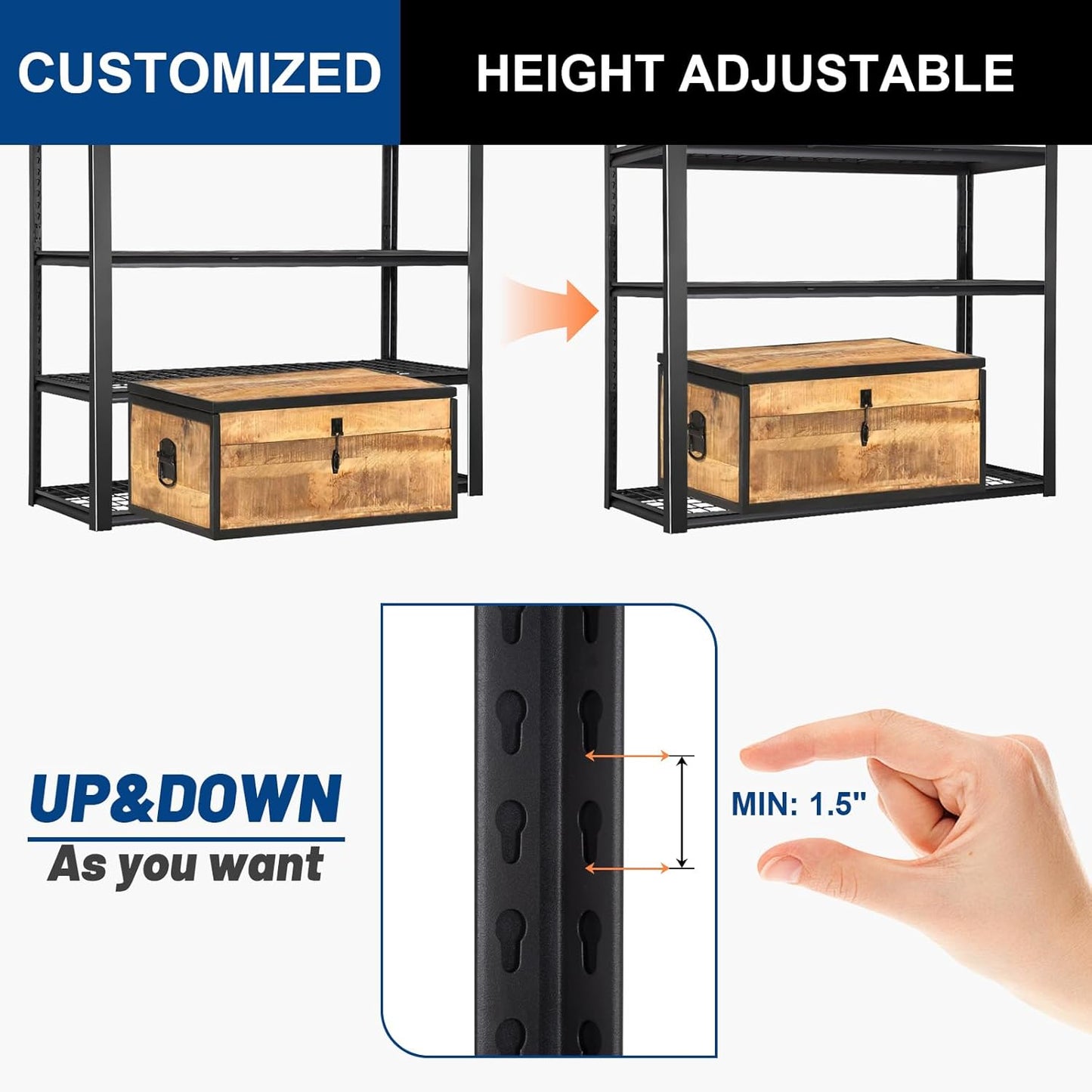 BILT HARD 48" W Garage Shelving 3000 LBS, 72" H x 18" D Storage Shelves, 5-Tier Industrial Heavy Duty Storage Shelves, Steel Shelving with Adjustable Rack, Black