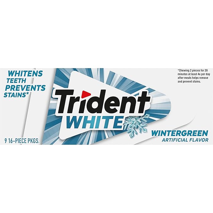 Trident White Wintergreen Sugar-Free Chewing Gum, 9 Packs of 16 Pieces (144 Total Pieces)