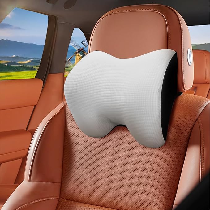 Make Comforting Car Headrest Pillow, Car Pillow for Driving with Adjustable Strap, 100% Memory Foam Neck Cushion, Breathable Removable Cover & Ergonomic Design - Car Neck Pillow(Moonlight-Silver, 1PC)