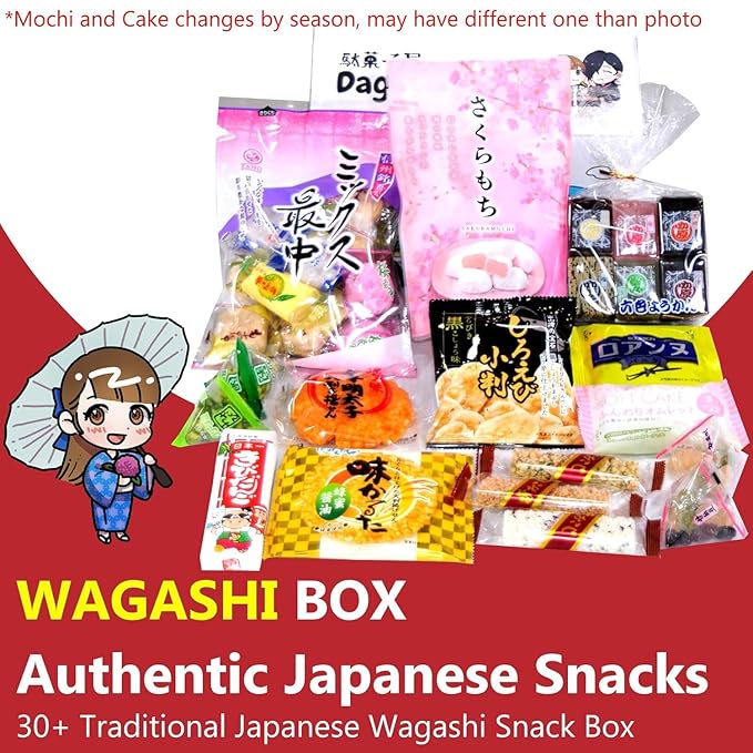 Wagashi Box Authentic Traditional Japanese Snack Box with 30+ pieces- Japanese Candy Mystery Box, Containing Various Japanese Snacks, Tea snacks, Japanese traditional snacks, Wagashi Box