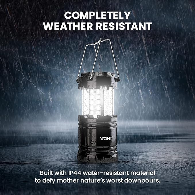 8 Pack LED Camping Lantern, LED Lanterns, Suitable Survival Kits for Hurricane, Emergency Light for Storm, Outages, Outdoor Portable Lanterns, Black, Collapsible, (Batteries Included)