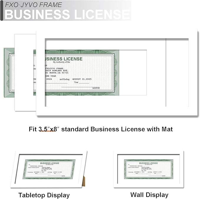 5x10 Frame White, Display Business License 3.5x8 with Mat or Picture 5x10 Without Mat Desktop or Wall for License Cosmetology Barber Salon Esthetician - 1 Pack