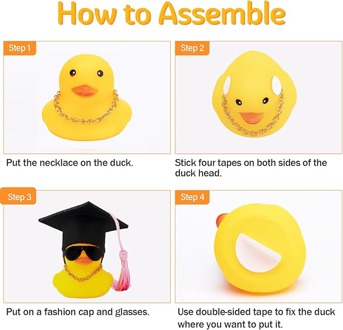 wonuu Car Dashboard Decor Graduation Hat Rubber Duck, Car Ducks Ornaments with Mini Hat Necklace Sunglasses Scarf (Red)