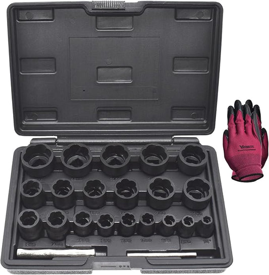 22 Pcs Bolt Nut Extractor Set, Yuesstloo 1/2" and 3/8" Drive Wheel Lock Removal Kit for Extracting Damaged, Stripped Frozen Nuts & Screws Twist Socket Set, Impact Lug Nut Remover Socket Tool