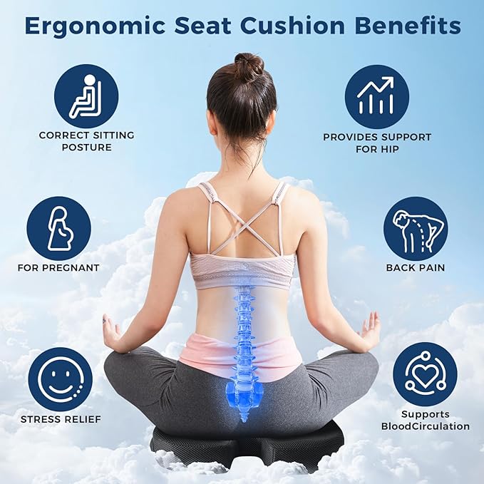 LNKOE Seat Cushion Memory Foam Cushion for Office Chair, Car Seat, Airplane, Bleacher - Sciatica & Hip & Coccyx Pain Relief Desk Chair Cushion for Long Sitting Office Workers, Car Drivers
