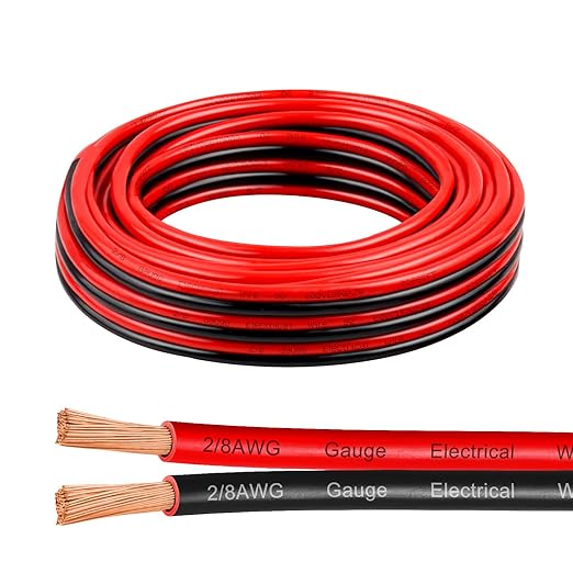 8 Gauge Wire 10 Feet, 8/2 AWG Pure Copper Wire, 8AWG 2 Conductors Red Black Oxygen Free Stranded Low Voltage Wire for Solar Panel, Automotive, Audio Auto, LED Lighting(8 AWG 10FT)