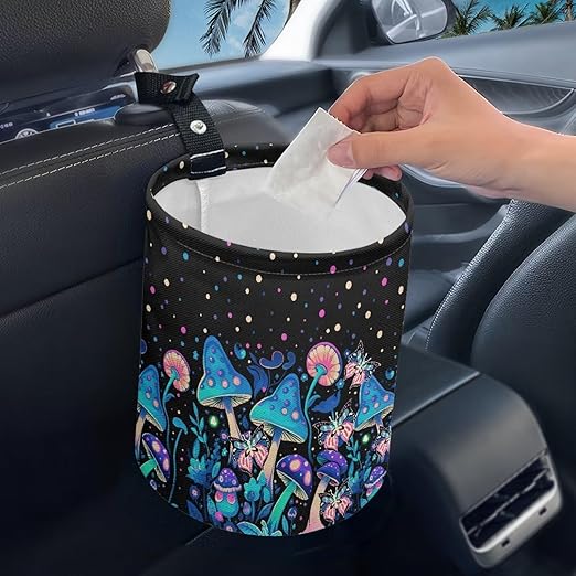 Colorful Mushroom Car Rubbish Bag Hanging Can Reusable Compact Rubbish Holder Mini Car Organizer for Car Garbage, Easy to Install