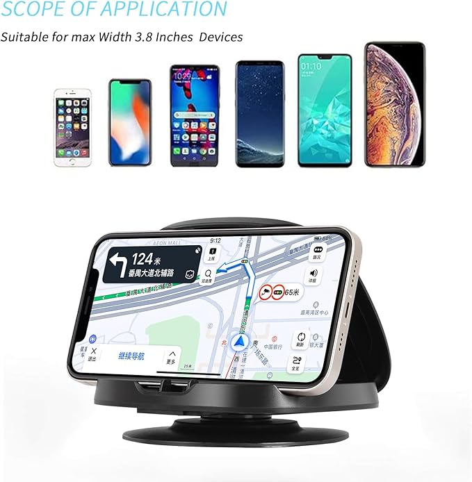 Phone Mount for Car, 360° Rotatable Dashboard Horizontal & Vertical Viewing Cell Phone Holder, Washable Reusable Car Phone Mount，for Mobile Phones