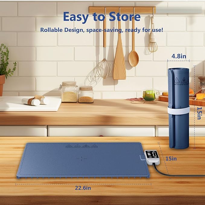 Waterproof Electric Food Warming Mat, Food Grade Silicone Warming Tray with 17 Temp Setting and 6 Hours Timer, Full Surface Heating Mat, Roll Up Food Warmers for Parties Buffet (Navy Blue)
