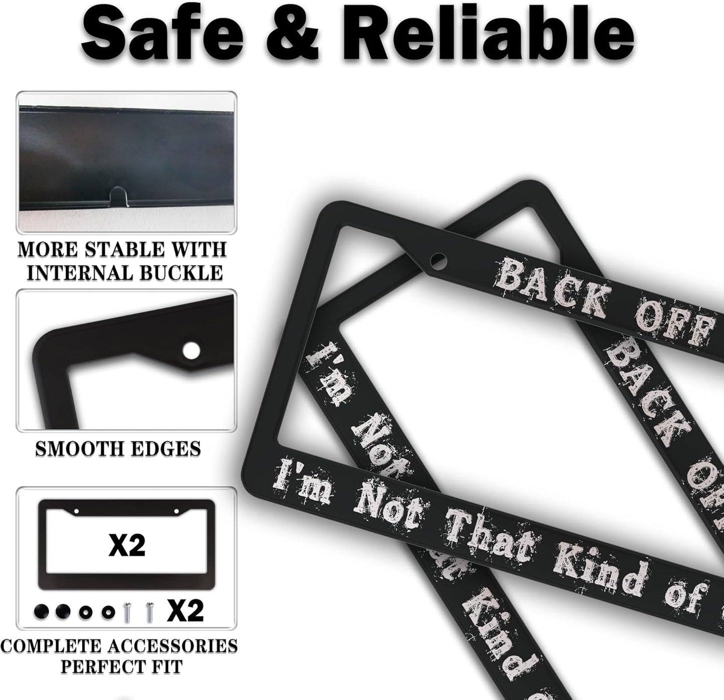 License Plate Holder Black and White License Plate Frames Back-Off I'm Not That Kind of Car Universal Aluminum Car Accessory 2 Pack with Screw Covers Set