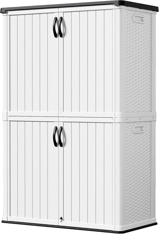 Devoko 50 Cu Ft Outdoor Storage Cabinet - Waterproof Vertical Shed for Patio, Garden & Deck, Heavy-Duty Tool Storage Box for Cushions, Accessories & Equipment, Durable & Weather-Resistant (White)