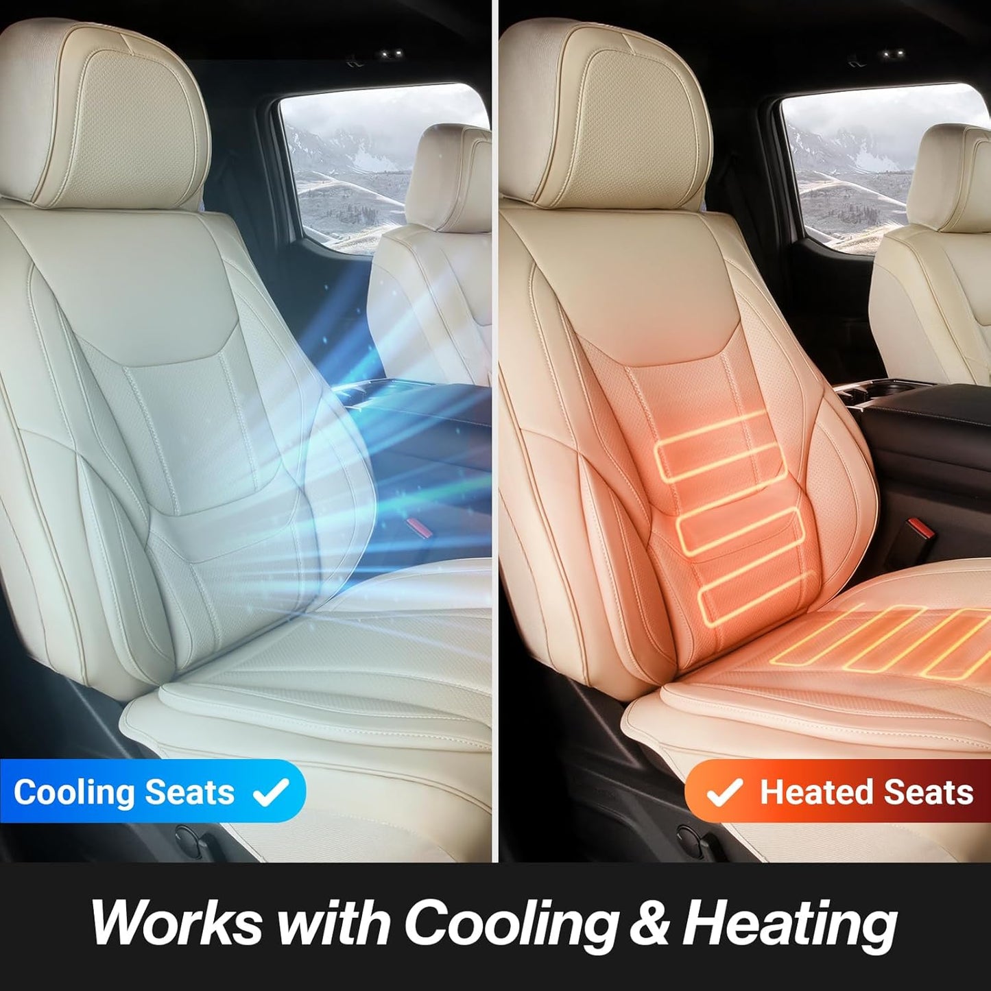 Coverland Custom Car Seat Covers Compatible with Avalanche, Ram 1500, Ram 2500 - Premium Leather Non-Slip Memory Foam Waterproof Interior Protector Front Seat-Beige [See Size Chart-Size A43]