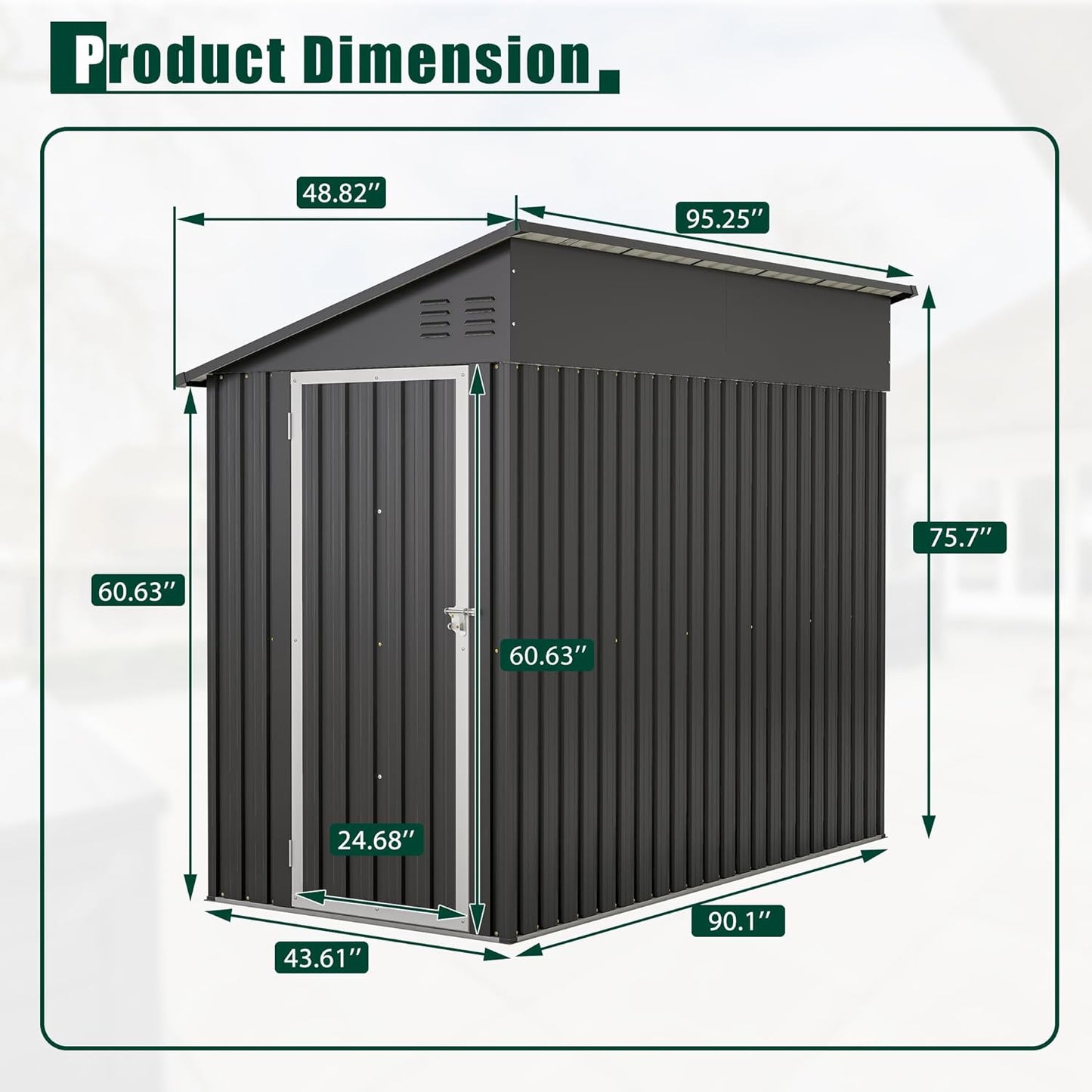 4 x 8 FT Metal Outdoor Storage Shed with Foundation, Lean to Storage Sheds w/Lockable Door and Air Vents, All Weather Waterproof Garden Tool House for Backyard, Patio, Lawn, Black