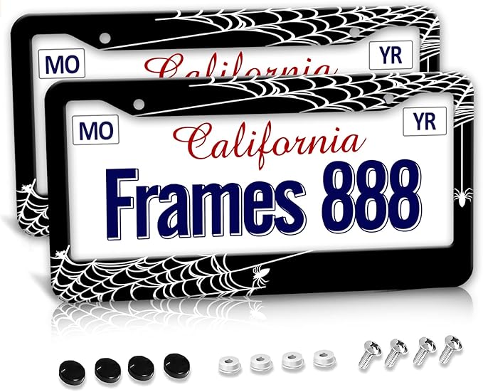 Spider Web License Plate Frame Spider Web License Plate Cover Front Plates Frames Car Tag Holder Car Accessories Car Tag with 2 Holes Screws 2 PCS Set Decorative US Vehicles Standard for Men Women