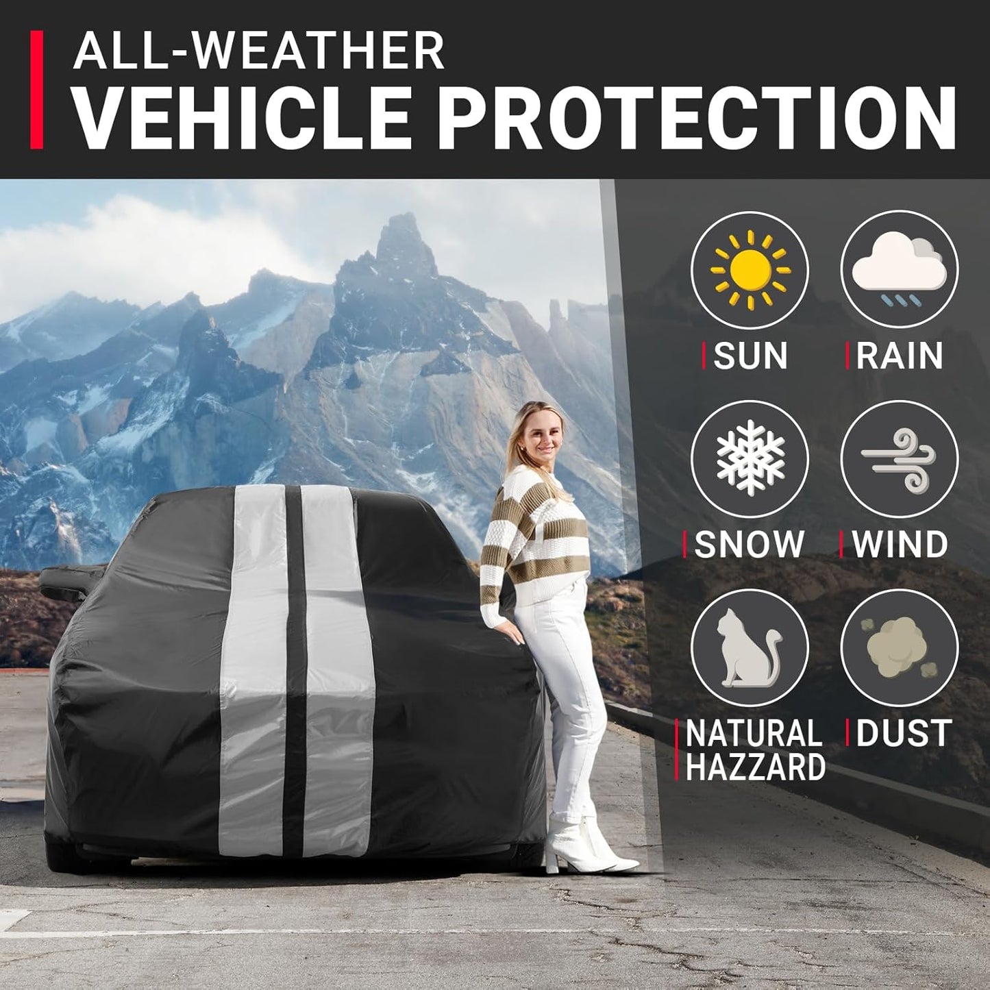 iCarCover Custom Car Cover for Pontiac Fiero GT Fastback (1985-1988) Waterproof All-Weather Rain Snow UV Sun Protector Full Exterior Indoor Outdoor Car Cover (Stripe - Black/Gray)