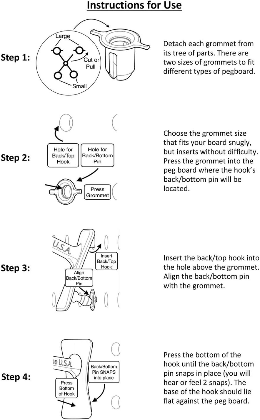 PegPro® J, 1", 2" Hooks Kit for Standard “Wood Fiber” pegboard – Durable Plastic Pegboard Hooks - for Garage, Kitchen, Craft Room, and More (J, 1", 2" Hook - 50 Pack, White)