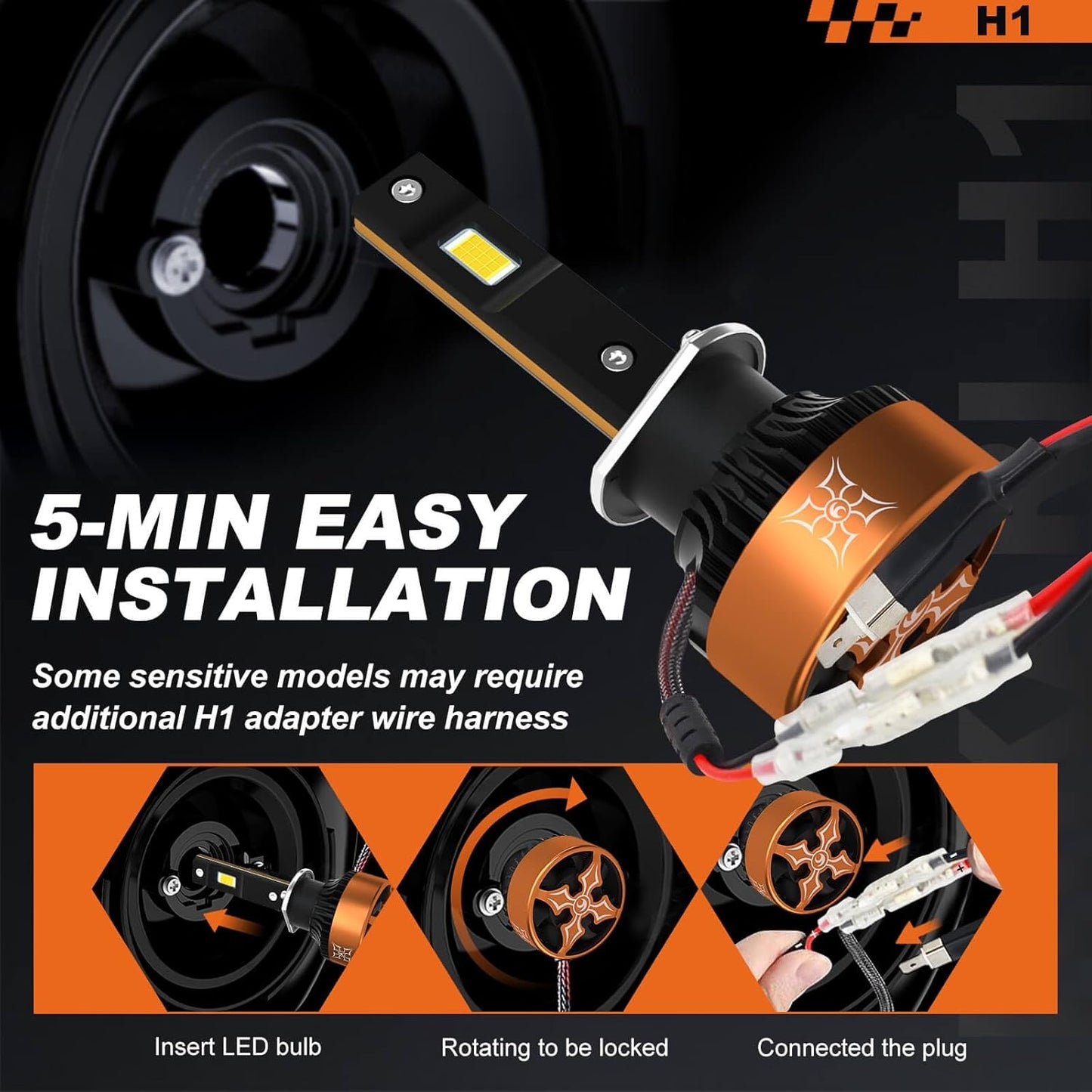 HIKARI WINGS H1 LED Fog light, 30000LM Pure White 6000K LED Bulbs, Plug & Play IP68 Waterproof Pack of 2