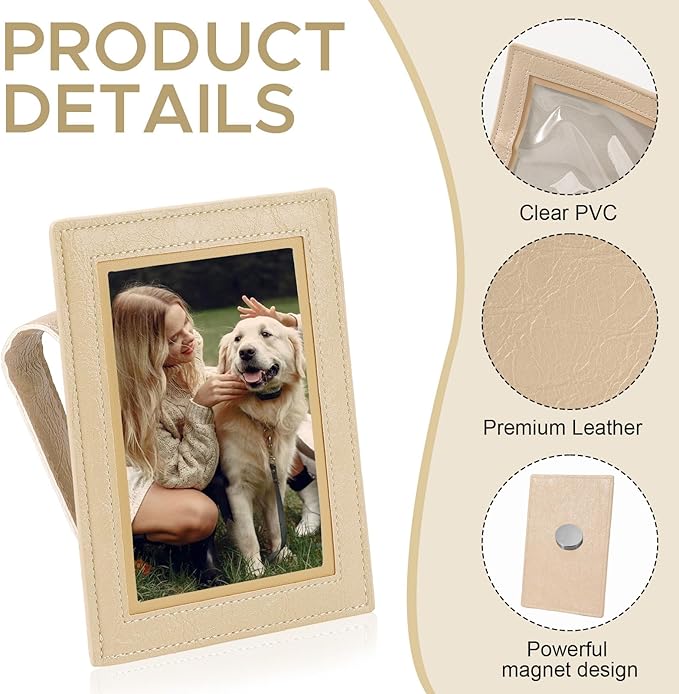 KINIVA 2 Pack Car Picture Holder - Magnetic Faux Leather Picture Frame for Safe Driving - Gift for Dad Mom Husband Wife Car Visor Accessories, Car Accessory (Fits 2.5"x3.5" Photos) (Apricot)