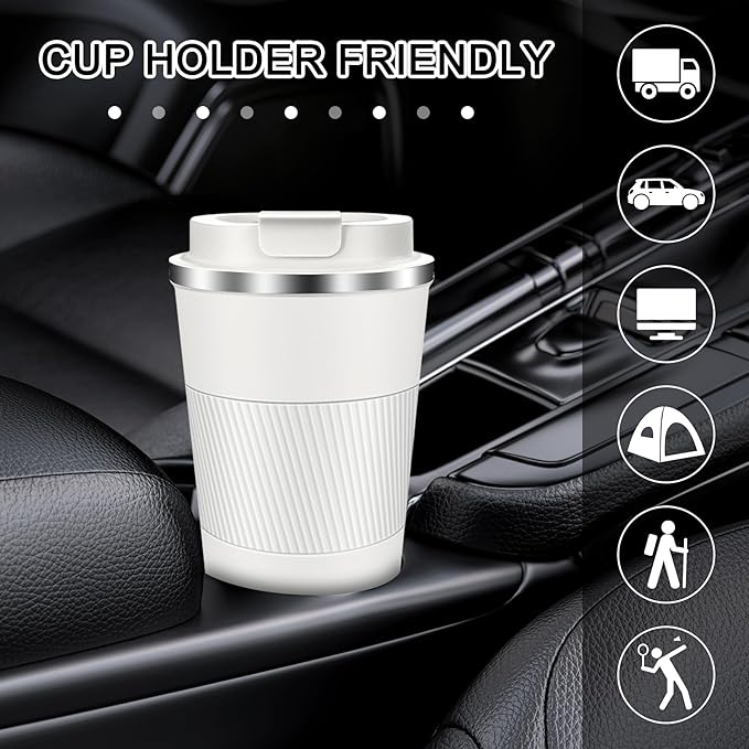 Coffee Travel Mug 12oz Insulated Coffee Mug with Lid Portable Spill-Proof Coffee Mug No Handle Reusable Stainless Steel Cup Keeps Cold and Hot Suitable for Car, Daily, Travel and Gifts