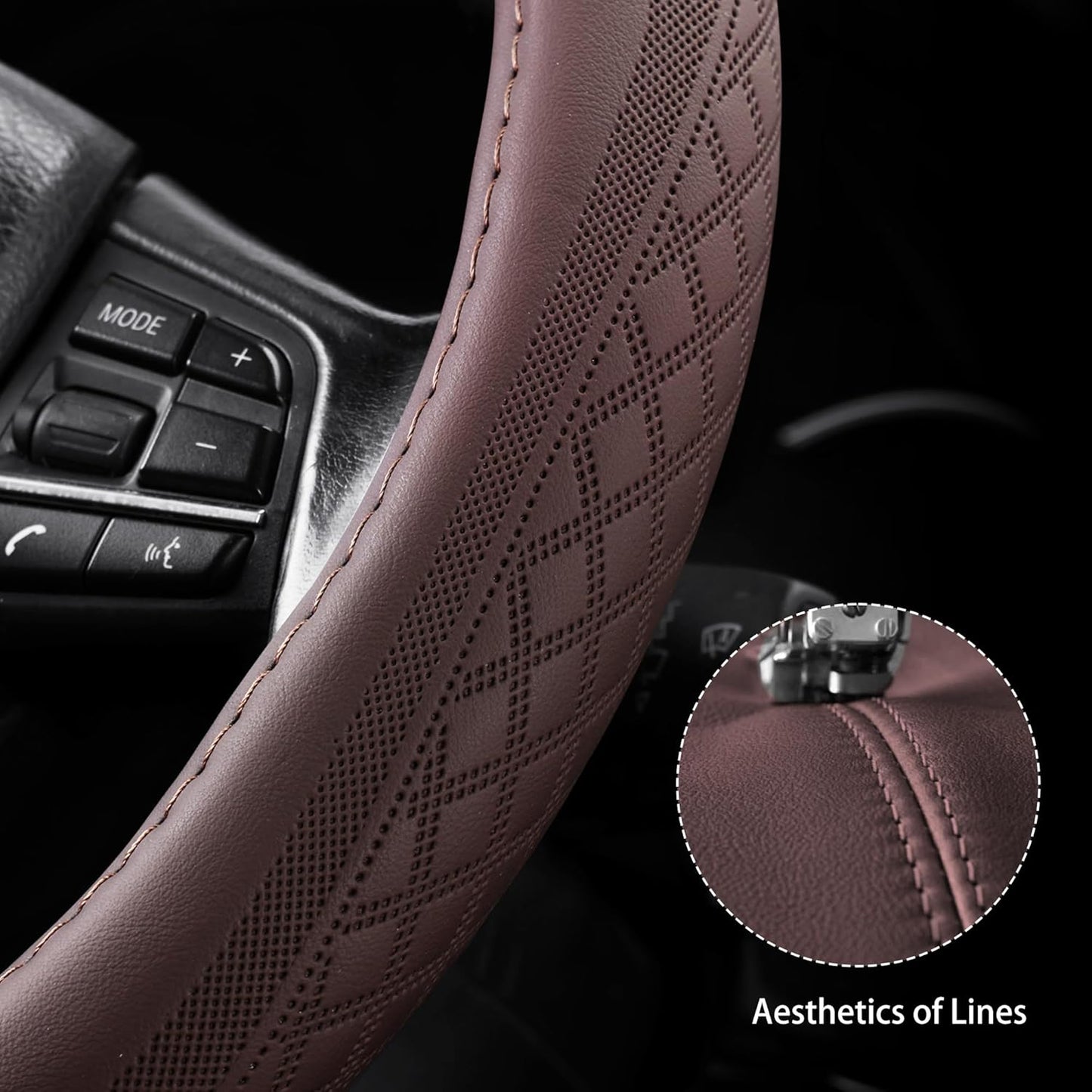 【2025 Model】 Breathable Soft Leather Car Steering Wheel Cover for Men Women, Non-Slip, Comfortable,Universal 15 inches Steering Wheels, Brown