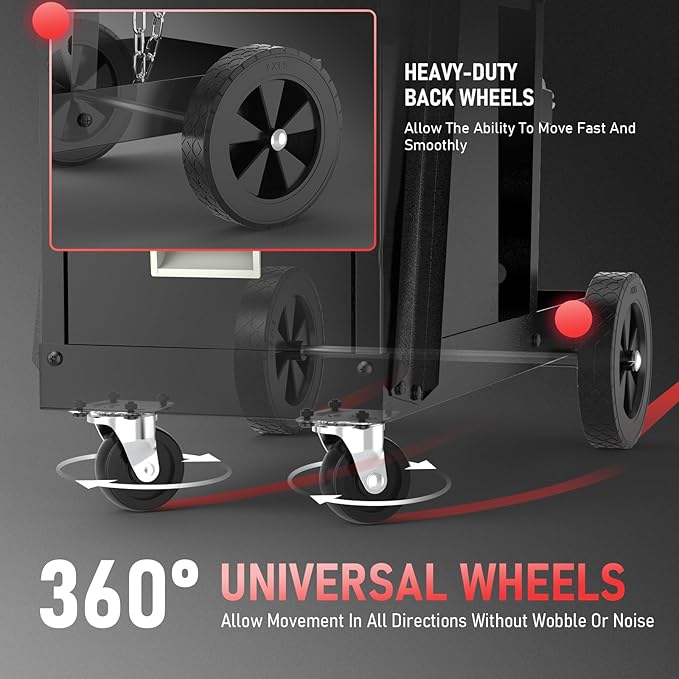 YESWELDER Welding Cart，2-Tier with 2 Drawers for MIG Welder TIG Welder and Plasma Cutter, Tank Storage Safety Chains, Heavy Duty Large Storage 360° Swivel Wheels Welding Trolley