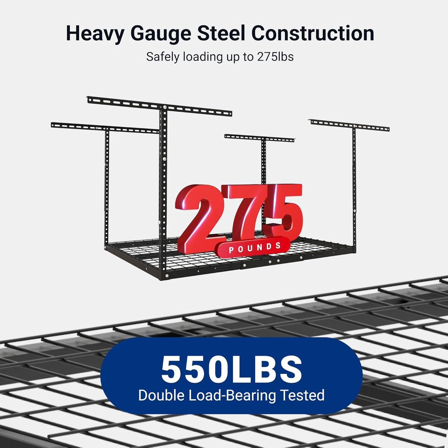 FLEXIMOUNTS 3x4FT Garage Storage Rack Overhead, Adjustable Ceiling Storage Racks, Metal Garage Organization System with 275LBS Weight Capacity(Black)
