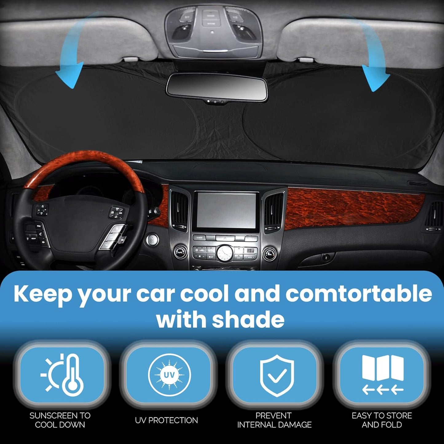 Custom Fit Macan Windshield Sunshade for 2026 2025-2014 Porsche Macan Accessories Front Window Sun Shades Shield Cover for Windshield Foldable 210T Sun Visor Protector Blocks UV Ray Keep Car Cooler