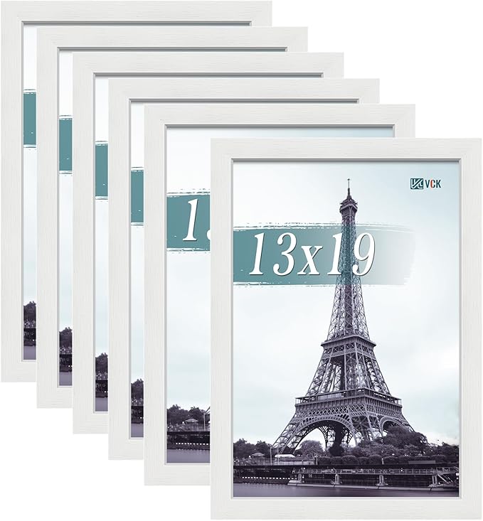 VCK 13x19 Picture Frames white Set of 6, Wide Border Wood Poster Frame, Multi-Directional Display Family Photos, Office Prints, Studio/Gallery Artwork, Woodgrain Series, Wall Hanging