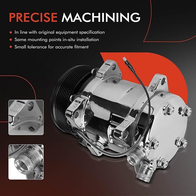 A-Premium Air Conditioner AC Compressor with Clutch Compatible with Sanden 508, 8-Groove Belt, Chromed