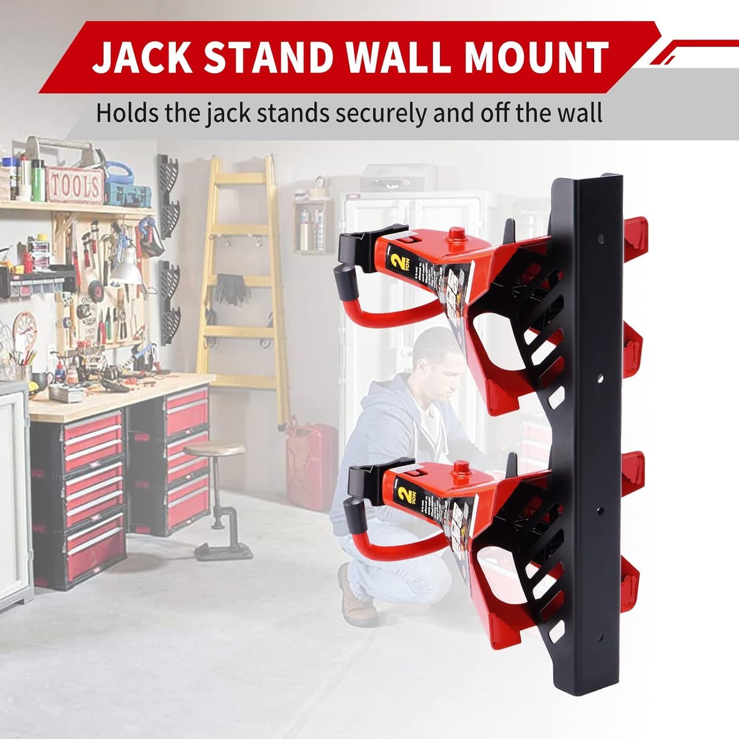 Jack Stand Wall Mount Organizer: Jack Stands Holder Storage Rack Mount - Fit for 2 & 3 Ton Jack Stand (2 Pack)