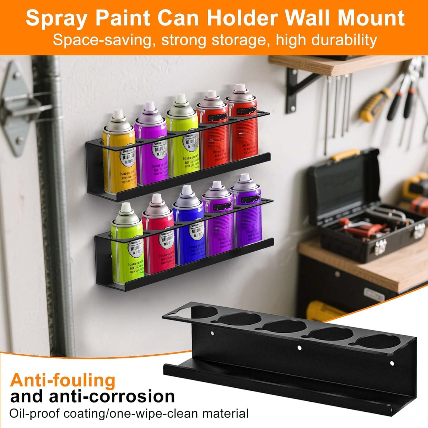 Wall-Mounted Spray Can Holder Rack Organize, 4 Pack Black Steel Aerosol Can Holder with Straw Groove, Spray Can Organizer, Aerosol Can Rack, Spray Paint Can Holder for Garage, Shop, Home and Workspace
