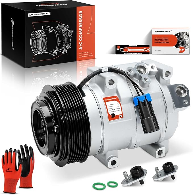 A-Premium Air Conditioner AC Compressor with Clutch Compatible with John Deere Models, 8-Groove Pulley