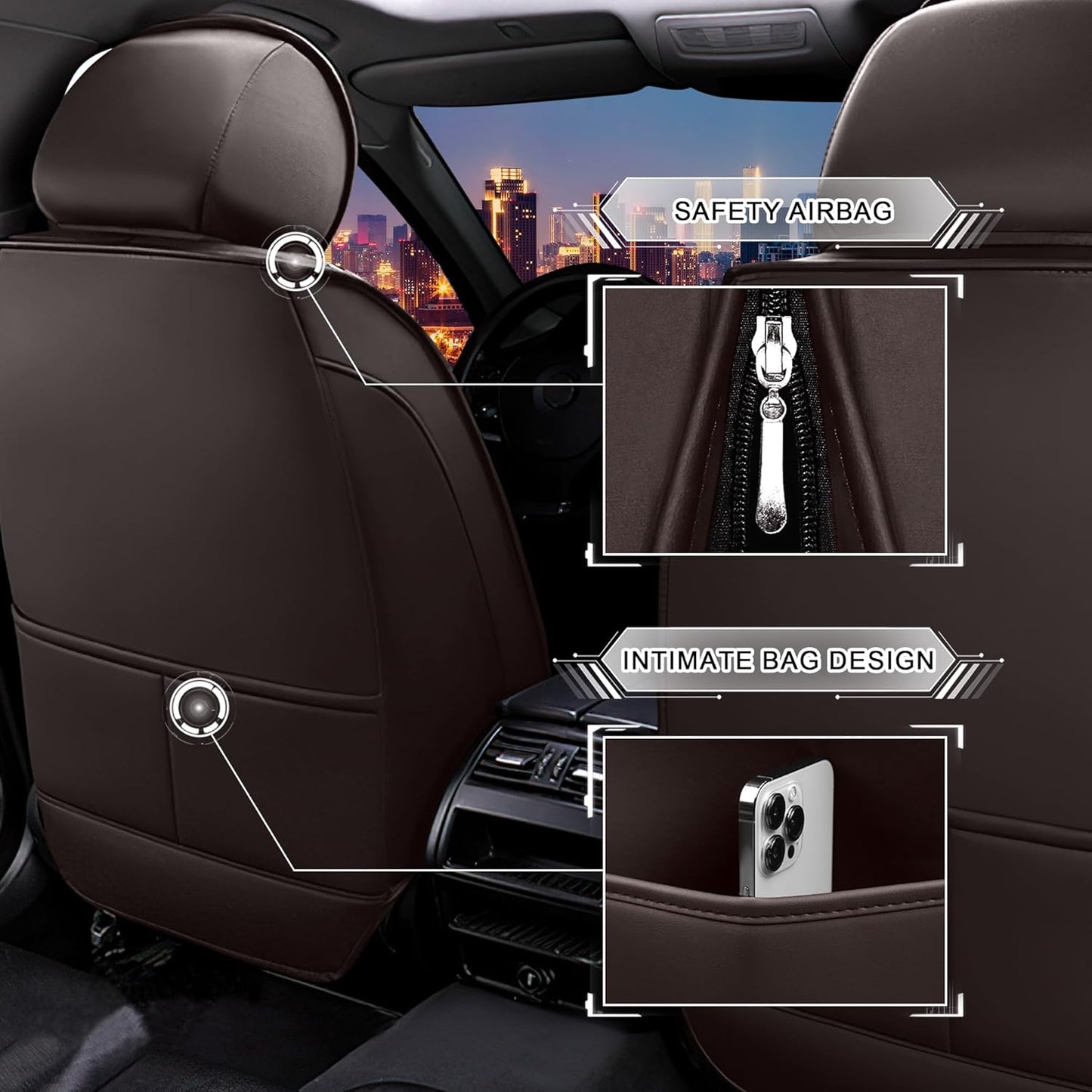 Car Seat Covers for Chrysler Pacifica 2004-2025, Stylish Sport Seat Cover, Premium Nappa Leather Car Seat Cover. Automobile Seat Covers Sets.(Luxury 5 Seats/Coffee Color)