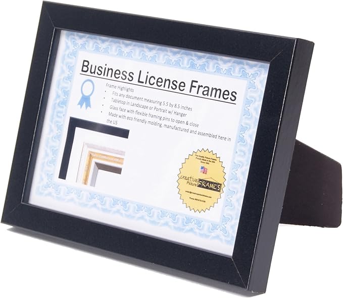 Creative Picture Frames 4-6X9Bk Black Business License Certificate Frames For Professionals 5.5 By 8.5 Inch Self Standing Easel