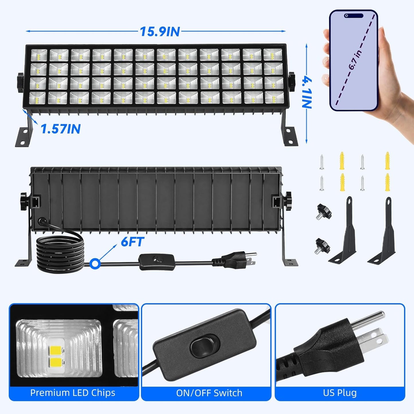 2 Pack LED Shop Lights, 100W 11000LM Plug in Garage Light with 6FT Power Cord, IP66 Waterproof Work Bench Shop Lights for Garage, Workshop, Warehouse, Outdoor, Yard, Garden