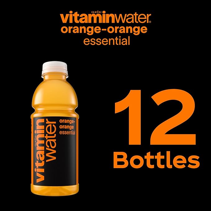 vitaminwater Essential Orange-Orange, Flavored Water Beverage, 20 fl oz Bottles, 12 Pack