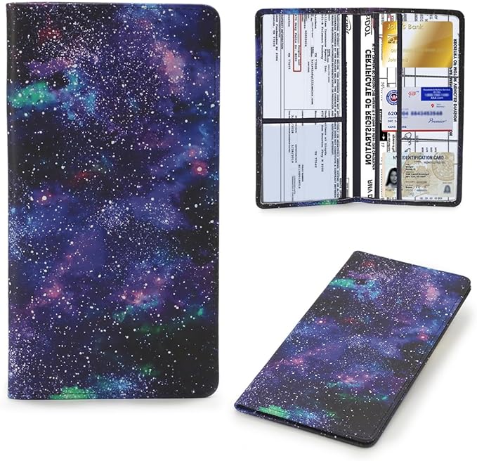 Leather Car Registration and Insurance Card Holder, Car Document Holder for Cards License with Magnetic Shut(Purple)