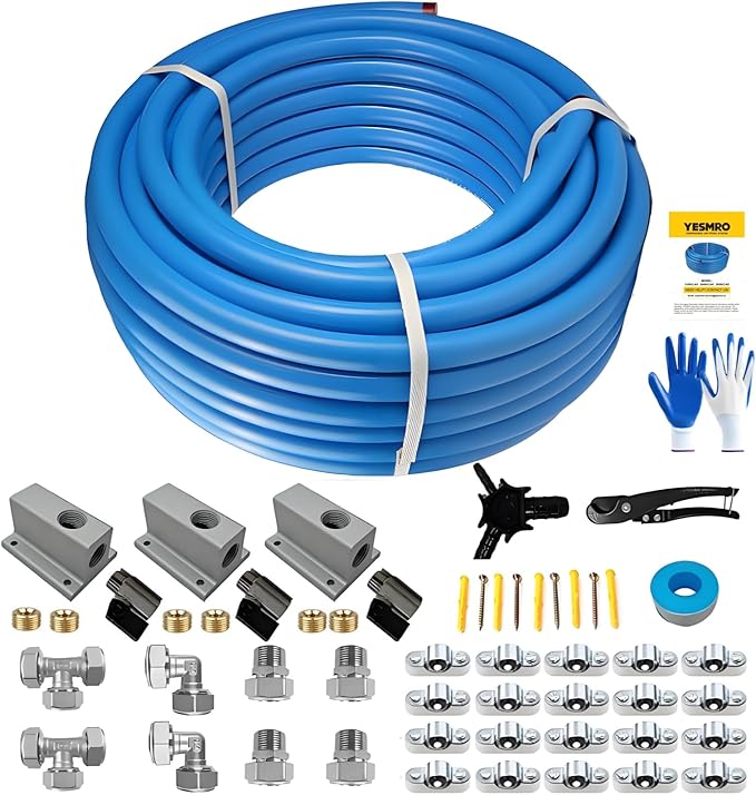 Compressed Air Line Kit,3/4" x 120'HDPE Aluminum Piping System,Air compressor Hose kit for Shop,Garage Air Line Kit with Tubing Straightener,NPT Right Angle/Tee Fittings，Leak Proof