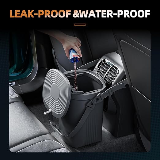 Surume 2 Gallon Silicon Car Trash Can with Lid - 100% Leak-Proof Trash Bin, Waterproof Garbage Can, Gifts for Men and Women