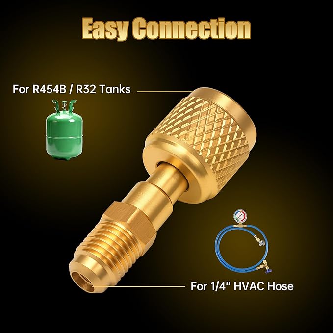 Lichamp R32 R454B HVAC Hose Adapter for Left-Handed A2L Refrigerant Tanks, 1/4" Female SAE to 1/4" Male