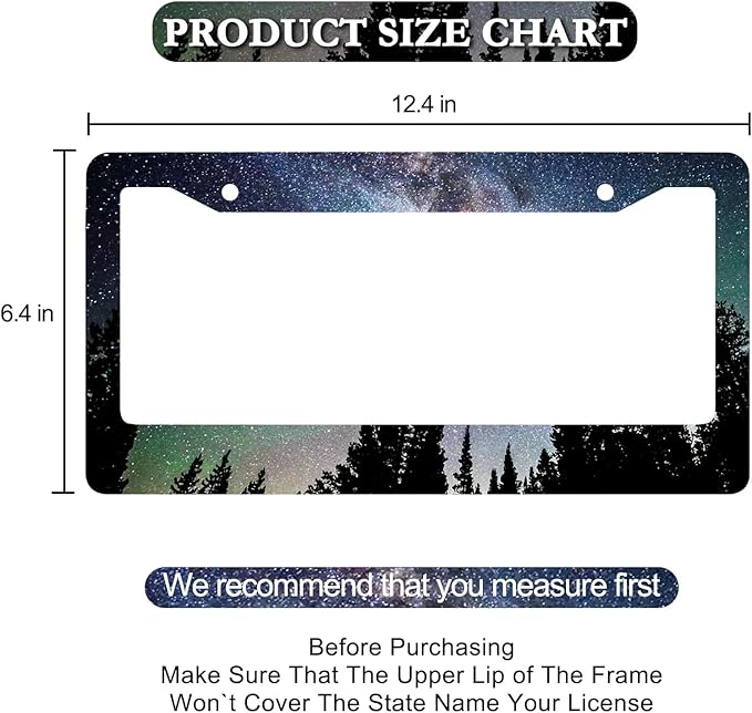 Galaxy Forest License Plate Frame - 2 PCS Aurora Galaxy Starry Sky Aluminum Metal Funny License Plate Frames Holder Covers, Rust-Proof Waterproof Car Decorative Tag Frames for Standard Us 12x6 Inch