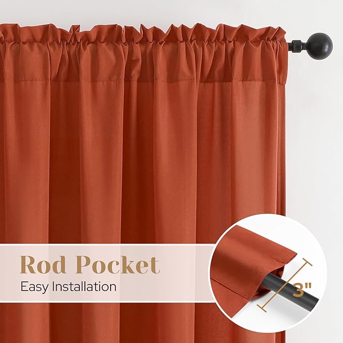 HOMEIDEAS Non-See-Through Fall Burnt Orange Privacy Sheer Curtains, 52 X 63 Inches Long 2 Panels Sheer Curtains Light Filtering Window Drapes for Bedroom Living Room