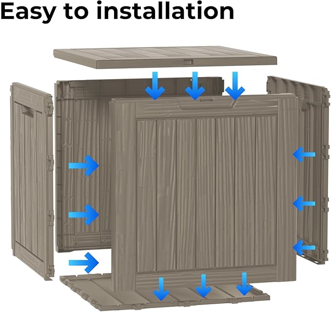 35 Gallon Outdoor Storage Box Waterproof Lockable Resin Deck Box Large, Patio Storage Bin for Pool Accessories Cushion Furniture, Garden Tools, UV-Resistant Outside Delivery Grey