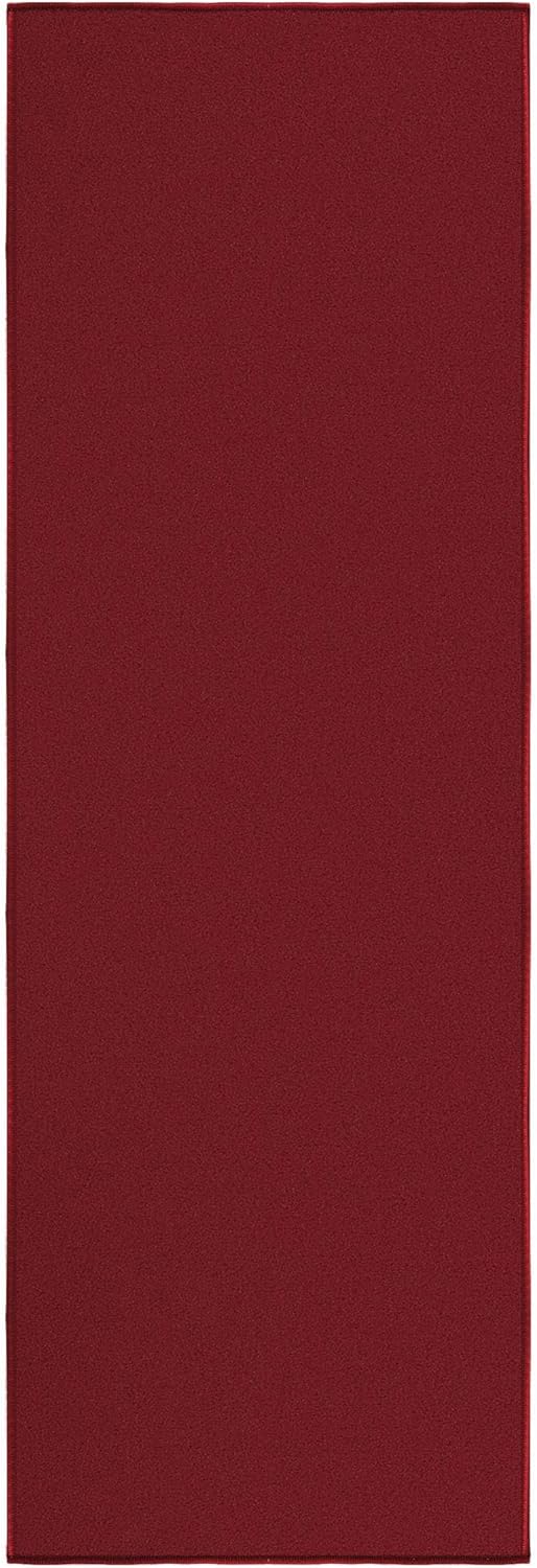 Ottomanson Hallway Runner Rug 20" x 59" Non Slip Solid Area Rugs Easy to Clean Laundry Rug Runner Durable & Pet Friendly Floor Carpet Runners for Hallways Entryway Living Room Kitchen, Red